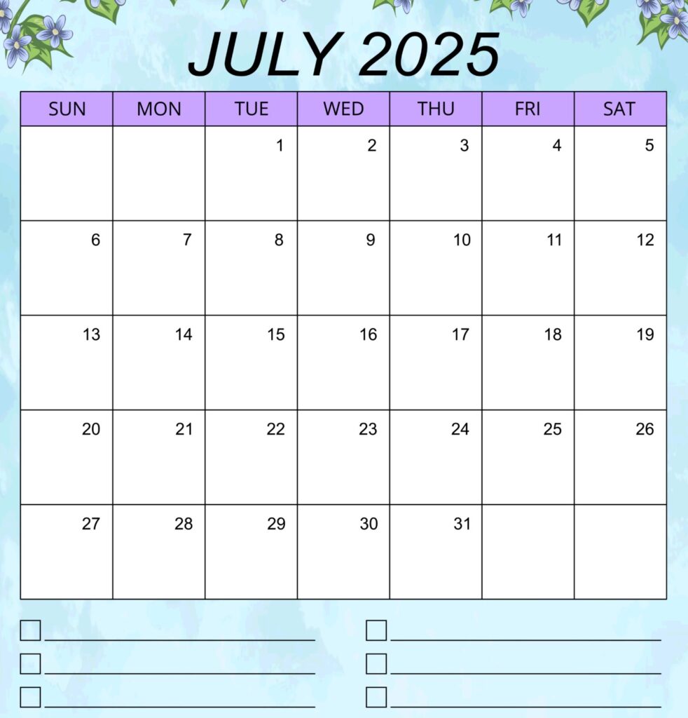 july 2025 calendar with holidays printable