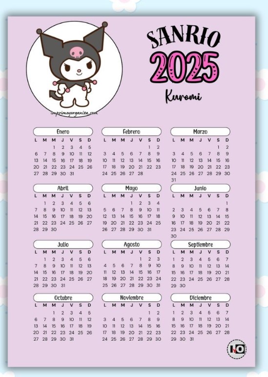 kuromi calendar 2025 printable
