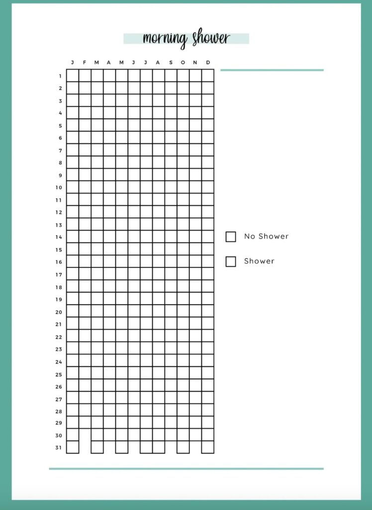 Shower tracker bullet journal Shower tracker bullet journal