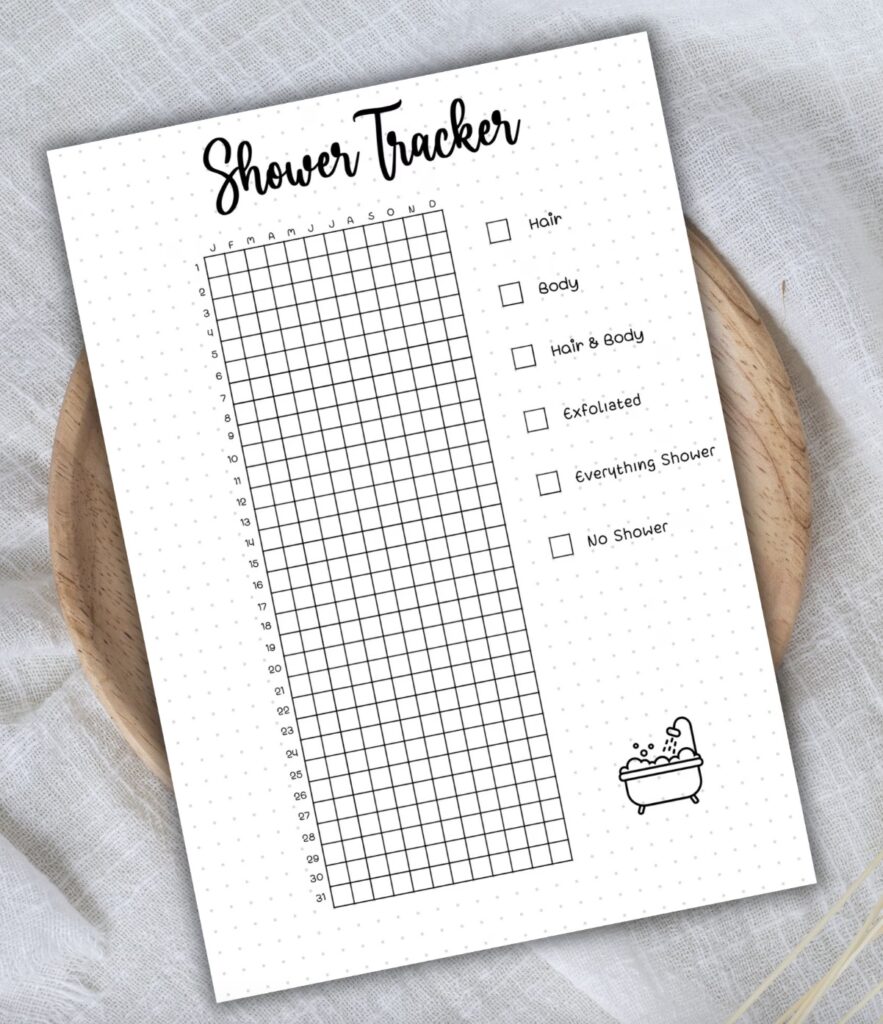 Shower tracker bullet journal sample Shower tracker bullet journal sample