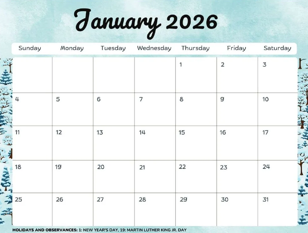 january 2026 calendar with holidays and festivals